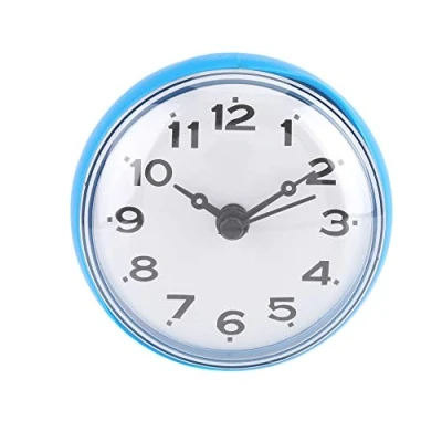 Image of VOBOR Bathroom Clock, Waterproof Suction Wall Window Mirror Bath Shower Clock for Home Decoration (Blue)