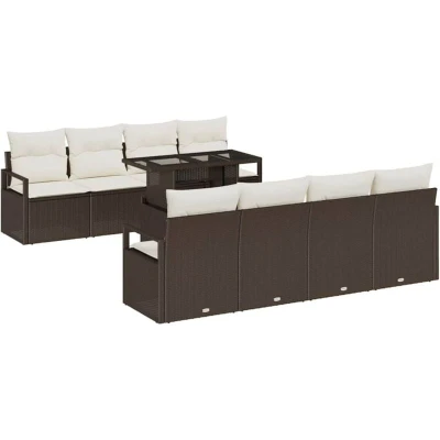 Image of vidaXL 9 Piece Garden Sofa Set with Cushions Brown Poly Rattan