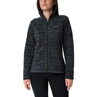 Image of Columbia Women&#039;s Fast Trek Jacket, Full Zip Fleece Black Spacedye Print, Size XS