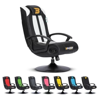 Image of BraZen White Gaming Chair for Kids Boys Girls with Speakers Bluetooth Small Chairs Foldable Video Game No Wheels Stag