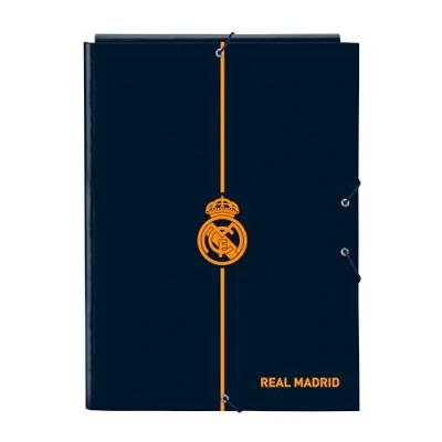 Image of Real Madrid 2nd Team 24/25 Folio Folder with 3 Flaps, Ideal for Children of Different Ages, Comfortable and Versatile, Quality Resistance, 26 x 36.5 cm, Navy Blue