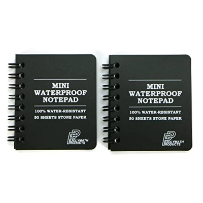 Image of Polymath Products Mini Waterproof Notepad 100% water resistant stone paper notebook. Ultra compact size (2.5 x 3 inches). (2 pack)