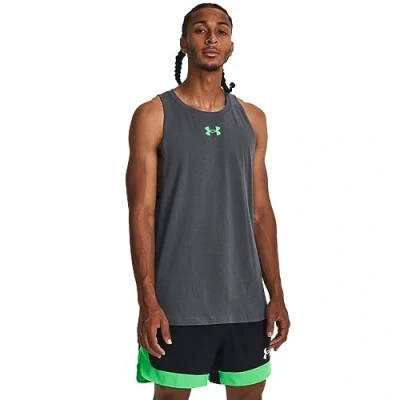 Image of Under Armour Men&#039;s Baseline Cotton Tank, (014) Pitch Gray / Green Screen, S