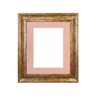 Image of FRAMES BY POST Scandi Antique Gold Picture Photo Frame with Pink Mount A1 Image Size A2 Plastic Glass