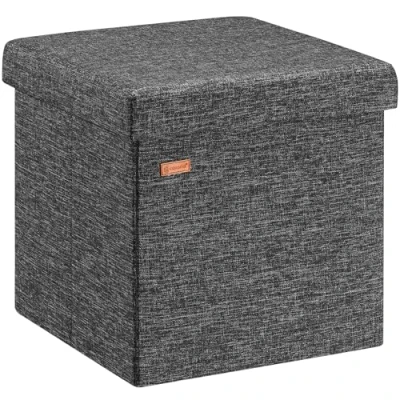 Image of CASARIA® 40cm Square Foldable Stool with Storage Space Linen Look Removable Padded Lid 40x40cm Upholstered Ottoman 40 Litre Capacity Chest Shoe Accessory Store Box Dark Grey