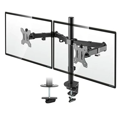Image of TTAP Monitor Mount for 13 27 Screens Double Arm Desk Stand Bracket with Clamp Ergonomic 90 Tilt, 360 Rotation &amp; 180 Swivel VESA Dimensions: 75x75 100x100