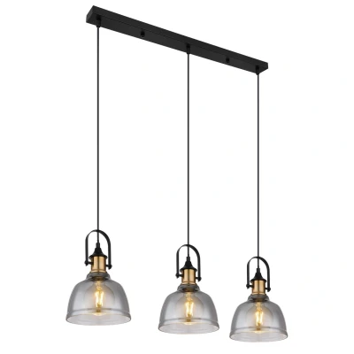 Image of Dorothea Bar Pendant Ceiling Light Black Glass Shade 3x E27
