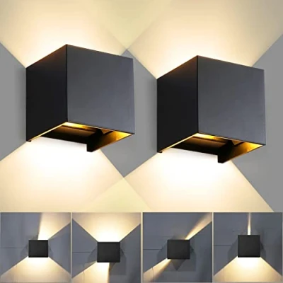 Image of CANMEIJIA Outdoor Wall Lights 12W, Waterproof IP65 LED Outside Adjustable Beam Aluminum Black Indoor Lamp 3000K Warm White for Garden Bathroom Bedroom Living Room Kitchen (2 Packs)