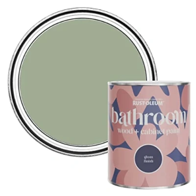 Image of Rust Oleum Green Bramwell Moisture Resistant Bathroom Wood and Cabinet Paint in Gloss Finish 750ml