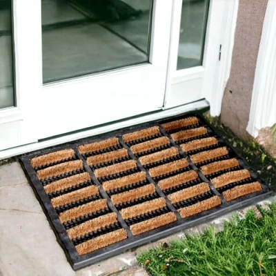 Image of VL Doormat Tuff Scrape Outdoor Heavy Duty Natural Long Life Coir Bristle Rubber Back Machine Washable Super Absorbent Non Slip Doormats Removes Grass, Mud &amp; Dirt (Pack of 1, 40x60 CM)