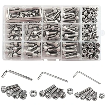 Image of WeqeYent 267 Pcs M4 M5 M6 Hex Socket Bolts Screws Bolt Nut Assortment Kit, 304 Stainless Steel with 3 Sizes Wrenches Head Drive Machine and Nuts Set