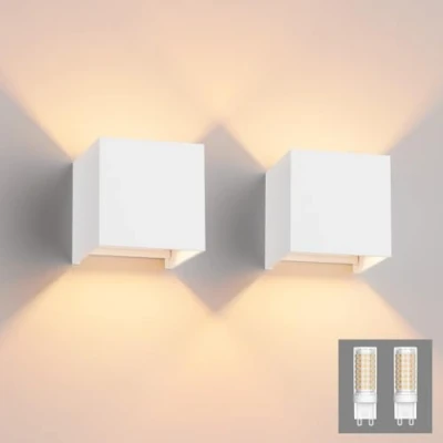 Image of Klighten 2PCS Modern LED Wall Lights Up and Down Lamp Indoor/Outdoor Sconce for Living Room, Bedroom, Hallway, Warm White 3000K,White (G9 Bulb Include)