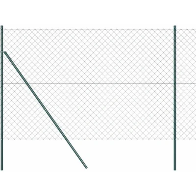 Image of vidaXL Chain Link Fence with 7 Posts 1.6x10 m Galvanised Steel Green