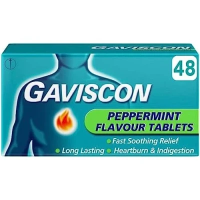 Image of Gaviscon Heartburn and Indigestion Relief Tablets, Peppermint Flavour, 48 Tablets