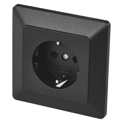 Image of EMOS Schuko socket with increased contact protection Flush mounted installation 250 V, 16 A Single incl. interior IP20 for indoor use anthracite