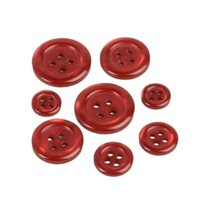 Image of Pack of 6 Round Buttons 4 Holes Burgundy Red Size 15mm