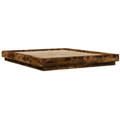 Image of vidaXL Bed Frame with LED Lights without Mattress Smoked Oak 150x200cm