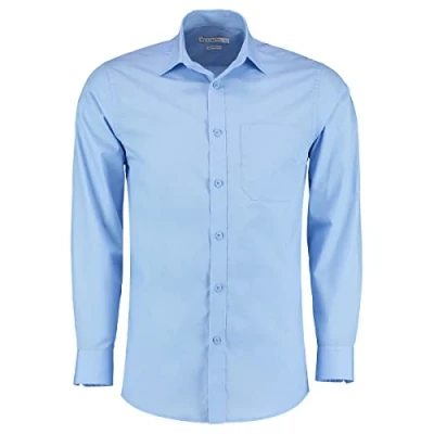 Image of Kustom Kit Men&#039;s Poplin Shirt (Long Sleeve) Business, Blue (Light Kk LBL ), 44 (Size: 17.5)