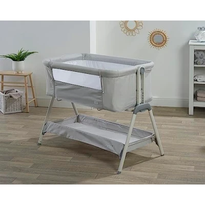 Image of Kinder Valley Snoozie Bedside Crib Antartica Grey Side Co Sleeper Baby Cot with Breathable Mesh Panel