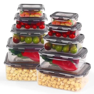 Image of Rainberg Plastic Food Storage containers 20 Pieces (10 &amp; 10 Lids) Containers, Air Tight Lids, Freezer, Microwave Dishwasher Safe. (Grey)