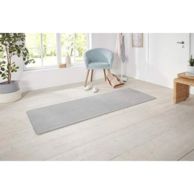Image of Hanse Home Nasty Runner Fluffy Short Pile Rug Plain Colours for Dining Room, Living Children&#039;s Hallway, Bedroom, Kitchen Silver, 80 x 200 cm
