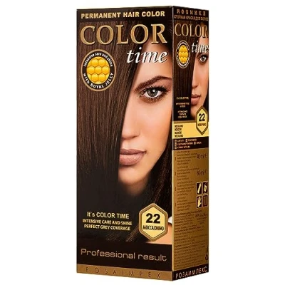 Image of Color TIME Permanent Gel Hair Dye Moccachino 22 Enriched with Royal Jelly and Vitamin C Covers Gray 100 ML
