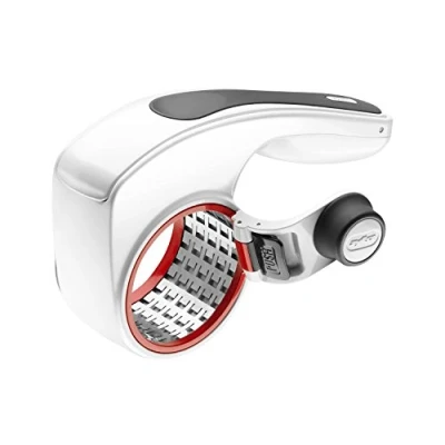Image of Zyliss All Cheese Rotary Grater with Handle, Stainless Steel/Plastic, White, Grating Cheese/Garlic/Parmesan/Ginger/Vegetable/Carrot/Chocolate, Dishwasher Safe