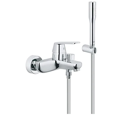 Image of GROHE Eurosmart Cosmopolitan Single Lever Bath Mixer with Hand Shower, Hose and Holder, Chrome 32832000