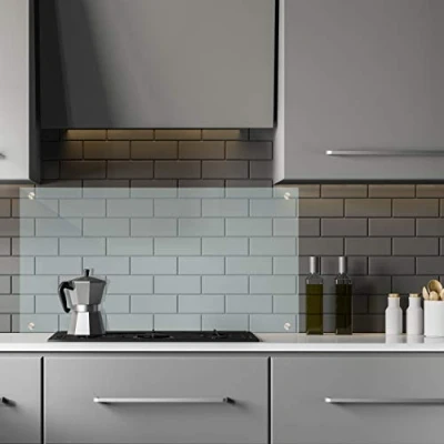 Image of Relaxdays 10029442_1207 Kitchen Splashback Panel, Safety Glass, Cooker Splatter Guard, 60 x 120 cm, Wall Mount, Transparent