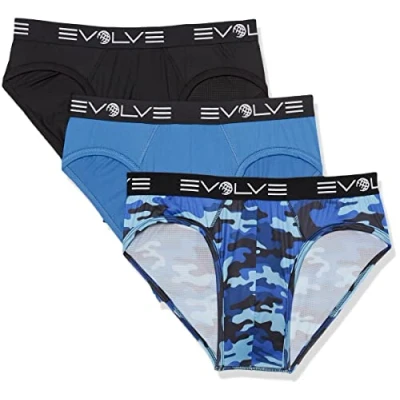 Image of Evolve Men&#039;s Sport Mesh 3 Pack No Show Brief, Black/Dark Denim/Traditional Camo Denim, XL