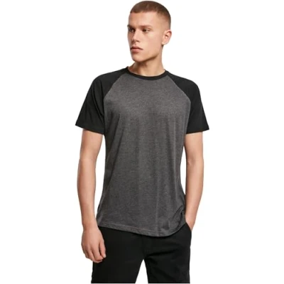Image of Build Your Brand Men&#039;s Raglan Contrast Tee T Shirt, White/Black, Small