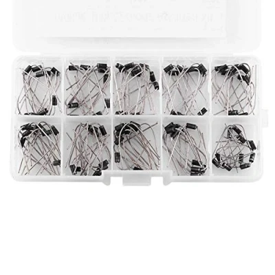 Image of Hilitand 100 Pcs Diode 10 Values Rectifier Assortment Electronic Kit 1N4001 1N4007 1N5817 1N5819 With Plastic Storage Box