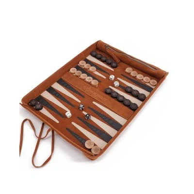 Image of Sondergut Backgammon Deluxe Patented Folding Design &amp; Genuine Leather Elegant Premium Beech Wood Tiles 30 x 40 cm
