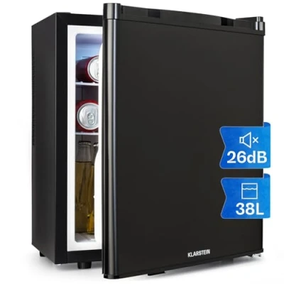 Image of KLARSTEIN mini fridge for rooms, drinks, snacks &amp; cosmetics, small minibar, quiet, adjustable shelves, skincare 6 18C, 38L