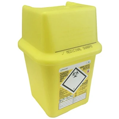 Image of Sharpsafe 4L YELLOW BIO HAZARD BLADE SYRINGE NEEDLE CLINICAL LABELLED WASTE SHARPS BOX BINS