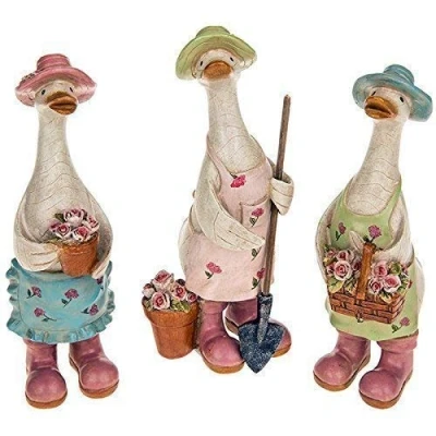 Image of Davids Floral Garden Ducks Complete Set of 3 Duck Gardener Ornament Gift