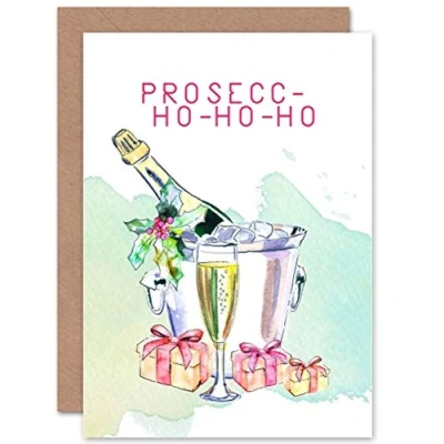 Image of Wee Blue Coo CARD CHRISTMAS PROSECCO PUN FUNNY ALCOHOL