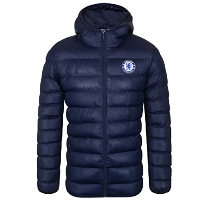 Image of Chelsea FC Official Football Gift Mens Quilted Hooded Winter Jacket Navy XL