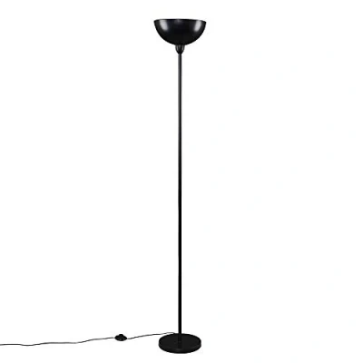 Image of MiniSun Modern Matt Black Uplighter Floor Lamp with a Bowl Shaped Shade