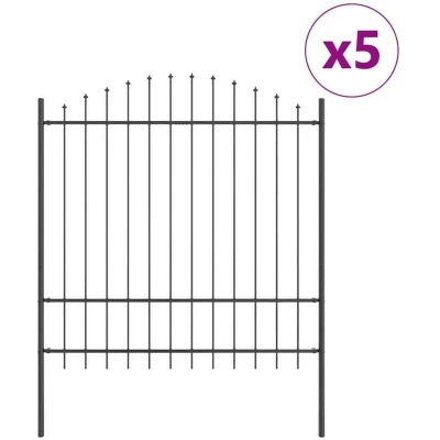 Image of vidaXL Fence Panel with Spike Arch Set of 5 Grey Powder Coated Steel