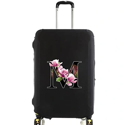 Image of initial letter Printed Design Travel Trolley Case Cover Protector Washable Suitcase Luggage Storage Covers for 18 28 inch (S (18 21 Luggage), Flower color M)