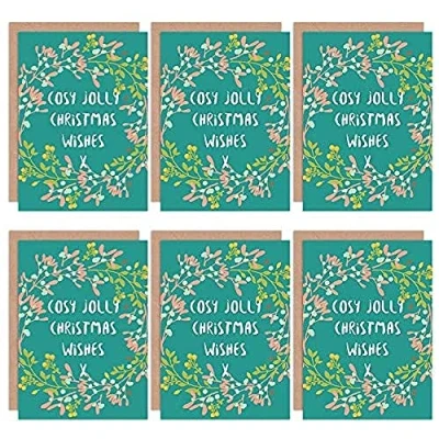 Image of Wee Blue Coo Christmas Cards 6 Pack Cosy Jolly Wishes Mistletoe Set Xmas