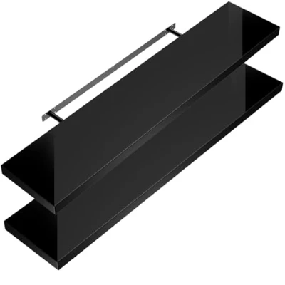 Image of CASARIA Set of 2 Floating Shelves w/Brackets 50 110cm 15kg Capacity Hidden Wall Fixing Kitchen Office Lounge Hallway Modern Decorative Hanging Shelving Matte Black 70cm