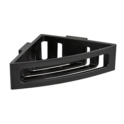 Image of WENKO Turbo Loc Bralia Corner Shelf, Plastic No Drilling Required, Deep Basket for Secure Stand of Care Products, Ideal Bath and Shower, 35 x 8.5 20 cm, Black, (ABS)