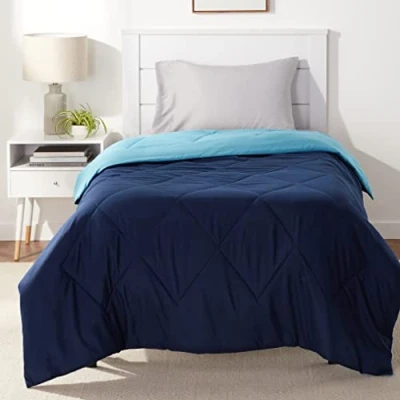 Image of Amazon Basics Reversible Microfiber Comforter, 135X200cm, Navy/Sky Blue