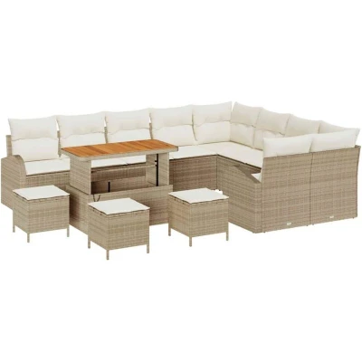 Image of vidaXL 13 Piece Garden Sofa Set with Cushions Beige Poly Rattan Acacia