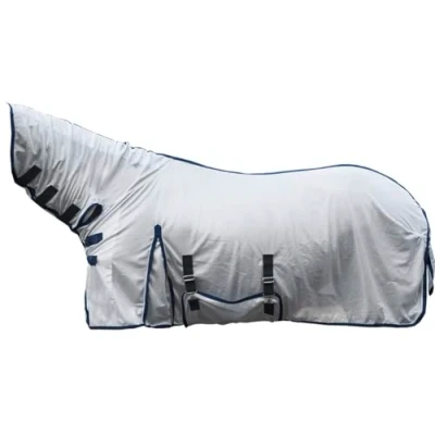 Image of HKM 7076 Lyon Fly Blanket with Fixed Neck Piece, Protection Blanket, Horse Silver, 115 cm