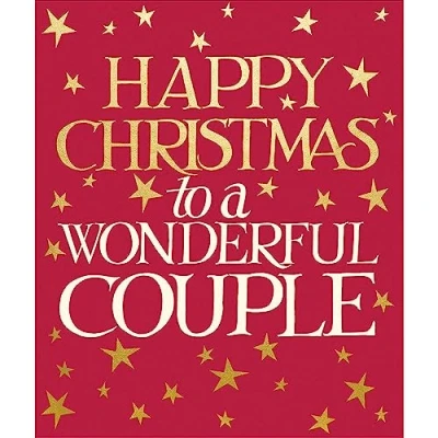 Image of Woodmansterne Wonderful Couple Christmas Card Gold Foil Stars with Embossed Finish Emma Bridgewater Design Eco Friendly and Recyclable