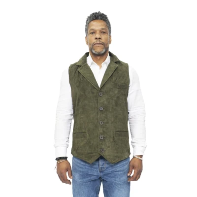 Image of Infinity Leather Mens Classic Smooth Goat Suede Waistcoat Exeter Green Size X Large