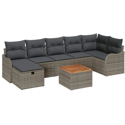 Image of vidaXL 8 Piece Garden Sofa Set with Cushions Grey Poly Rattan